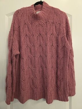 Cozy Cable Knit Turtleneck Sweater in Dusty Rose